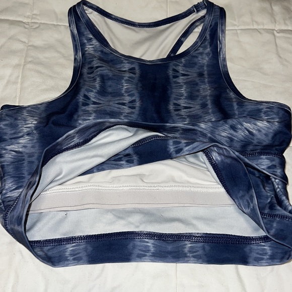 EUC Scorpio Sol Asymetrical Cross-Front Longline Yoga Bralette Blue Tie Dye Wave - Picture 7 of 10